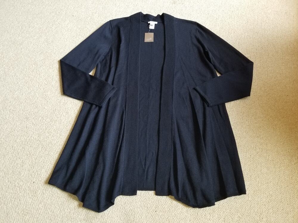 NWT Womens Sweater-J.JILL-navy blue wool blend long open cardigan ls Capsule-S